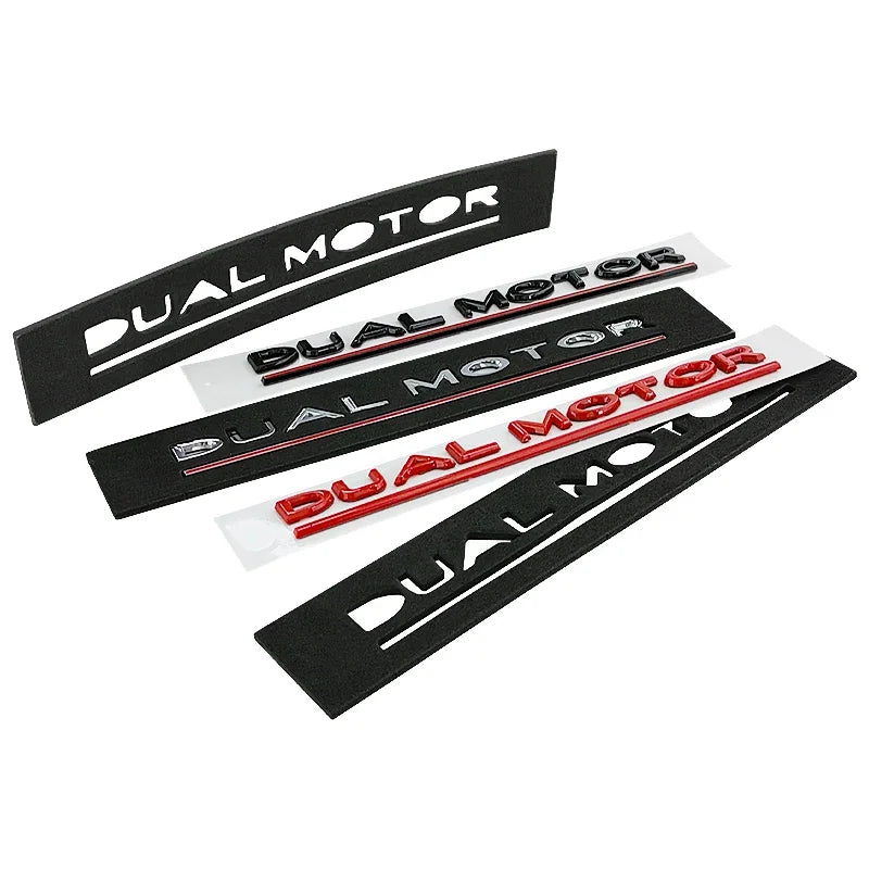 3D ABS DUAL MOTOR Chrome Red Line Emblem Badge for Tesla | Trunk & Body Styling Sticker