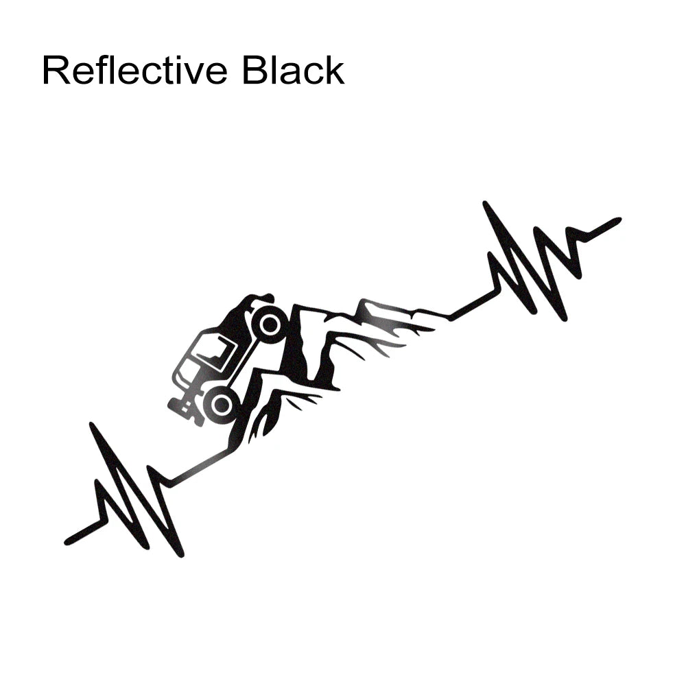 Reflective Heartbeat Off-Road Mountain Climb Vinyl Sticker – 4x4 Truck Windshield & Bumper Decal | 4 Colors