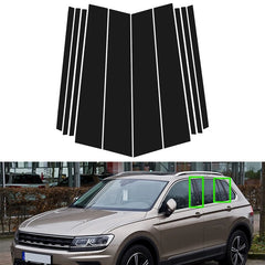 10Pcs Glossy Black Car Pillar Posts Door Window Trim Cover Kits B C Column Stickers For Volkswagen Tiguan 2016-2022 2023 2024