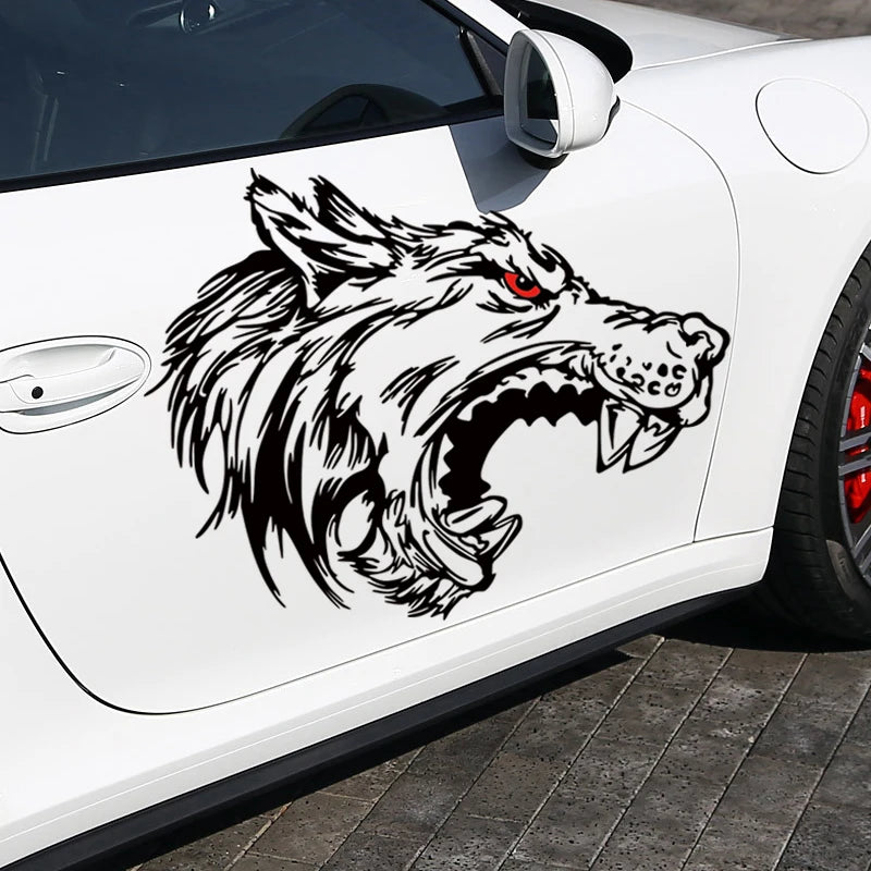 Tribal Hunting Cat & Wolf Vinyl Decal - Grunge Tattoo Design for Dodge Charger, Car, or Truck