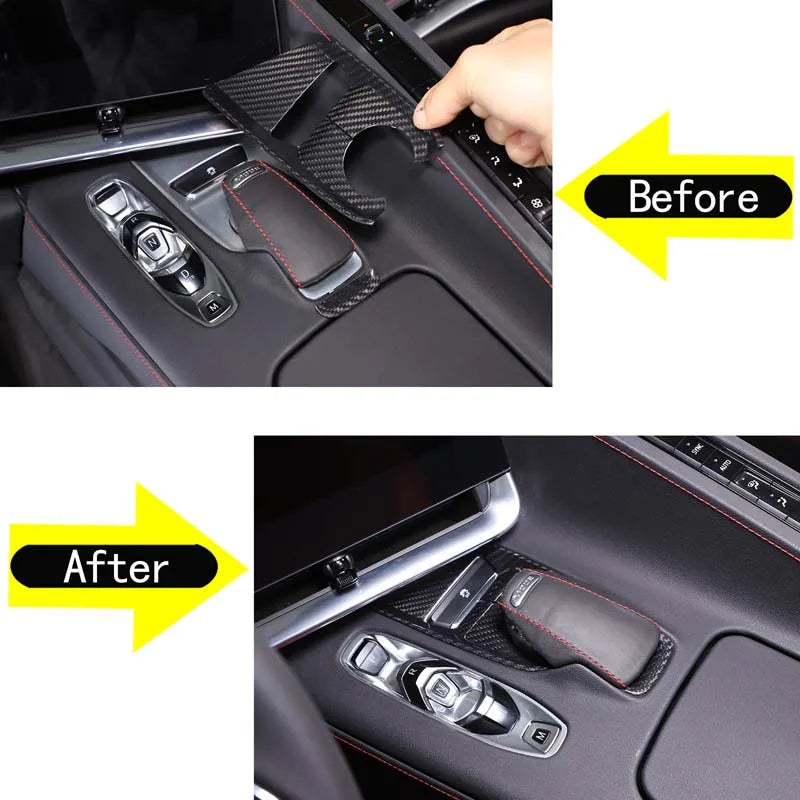 Real Carbon Fiber Cover For Chevrolet Corvette C8 2020 2021 2022 2023 Car Console Gear Shift Button Sticker Accessories