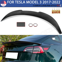 PSM-Style Highkick Rear Trunk Spoiler for Tesla Model 3 (2017–2022) | Carbon Fiber Look Wing