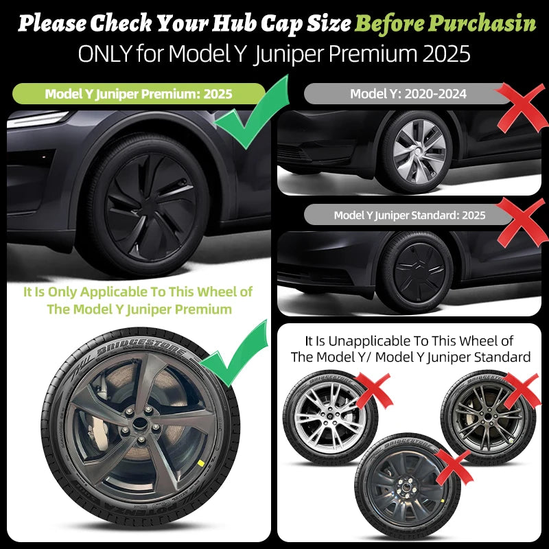 19" Matte Black / Silver Black Wheel Cover for Tesla Model Y Juniper (2025–2026) | 4-Piece Replacement Hub Cap