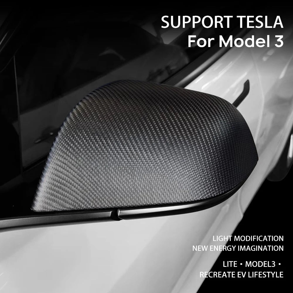 Car Rearview Mirror Case Cover For Tesla Model 3 Model3 2016-2023 2024 Highland Real Carbon Fiber Auto Exterior Mirrors Cap