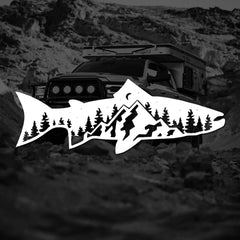 Forest & Fish Outdoor Adventure Decal | SUV, 4x4 & Off-Road Window Graphic Sticker