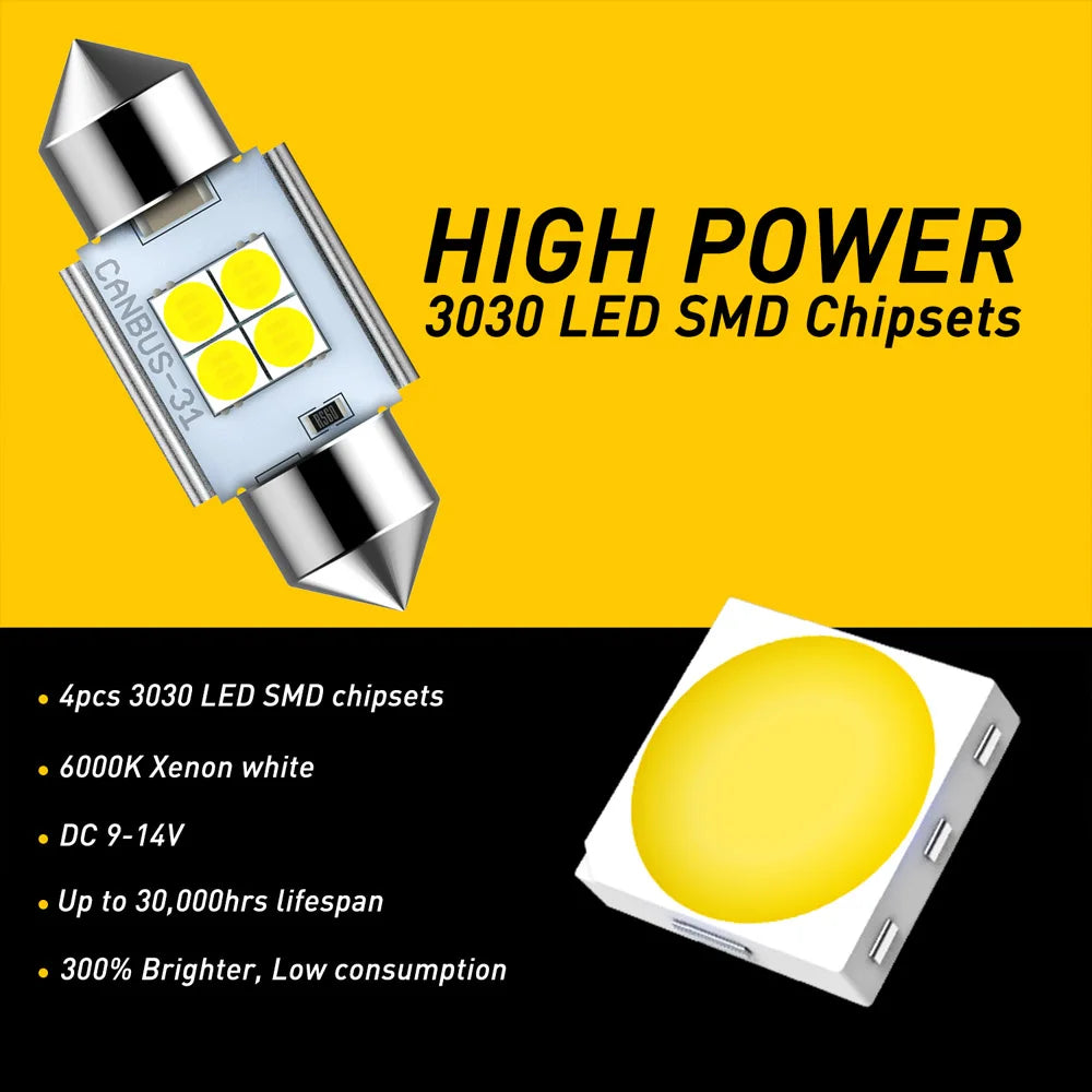 AUXITO C5W C10W Canbus LED Festoon | 31/36/41mm Error-Free 2-Pack