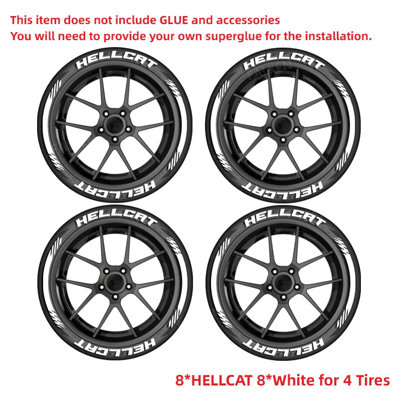 HELLCAT 3D Tire Letter Stickers for 4 Tires | 8pc Waterproof PVC