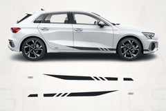 White Audi A3 car with black graphics on a white background