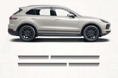 Side view of a white SUV with black graphics on a white background