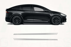 Black Tesla Model X side view with 'AHA Graphics' branding on a white background