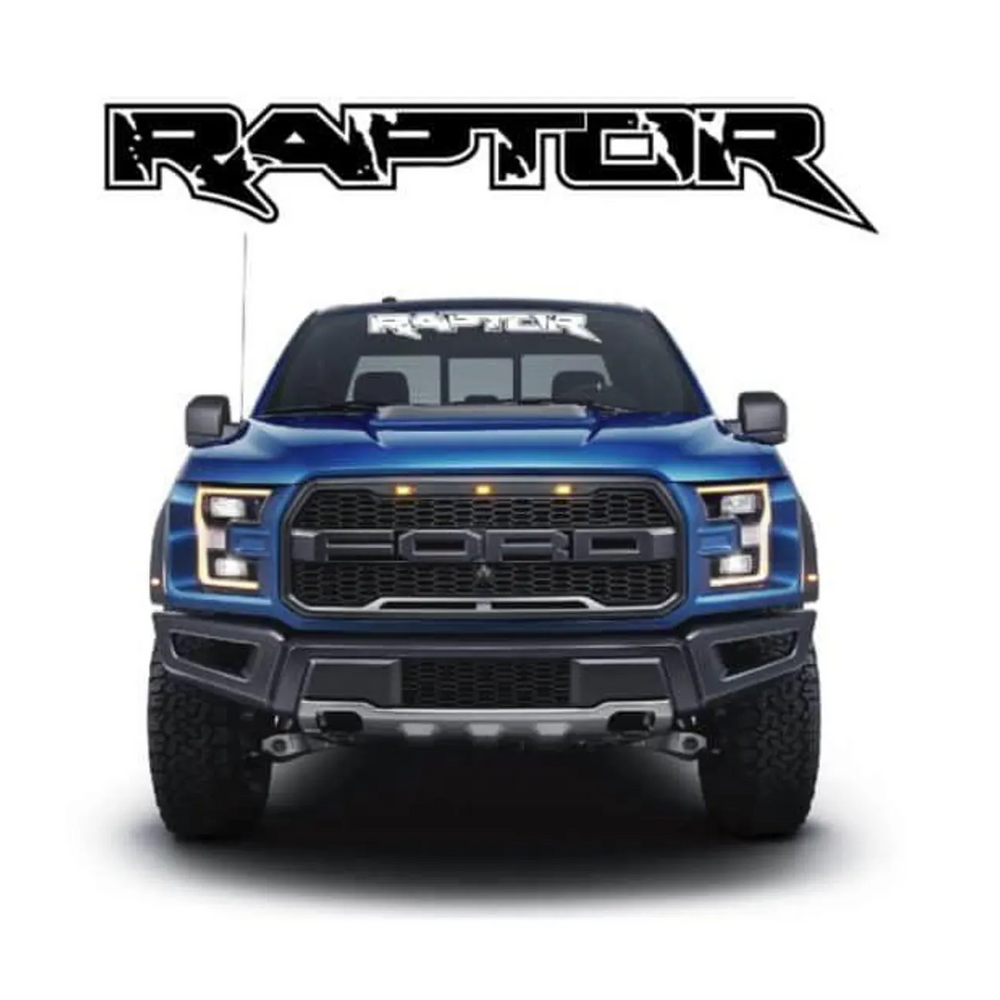 Blue Ford Raptor truck with 'Raptor' branding on a white background