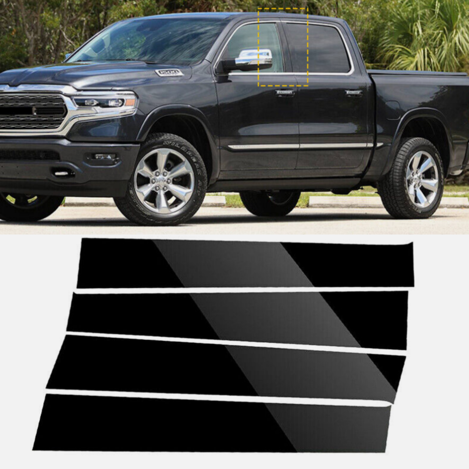 For 2009-2018 Ram Dodge 2009-2018(Crew Cab) Cab/Quad Black Gloss Pillar Post Decal 4X Trim