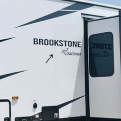 Brookstone RV with branding on a clear day