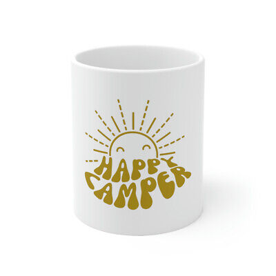 Happy Camper Camping Retro Graphic Novelty Ceramic Coffee Mug