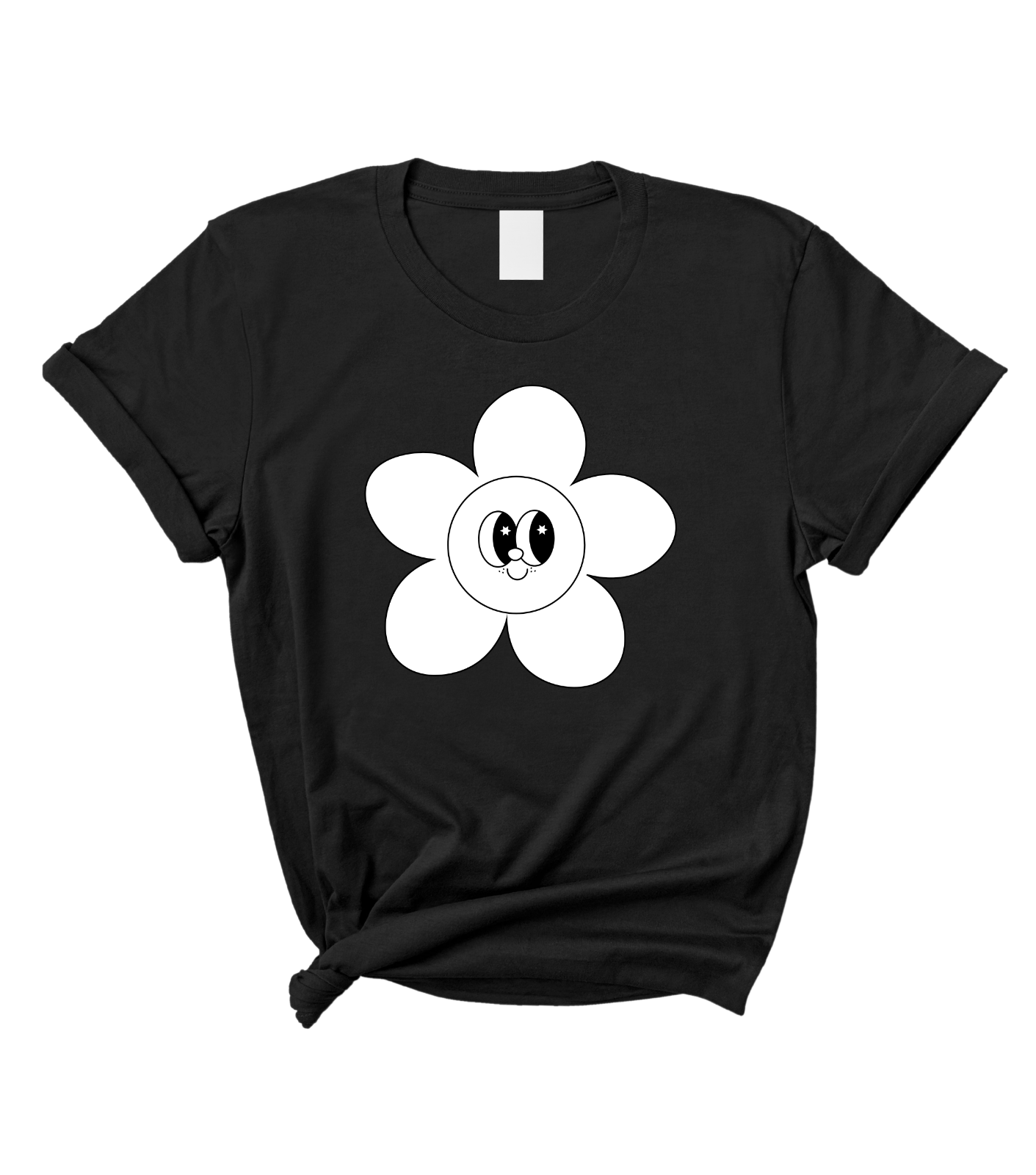 Cute Flower Boho Retro Daisy Women's Black Graphic T-Shirt Top