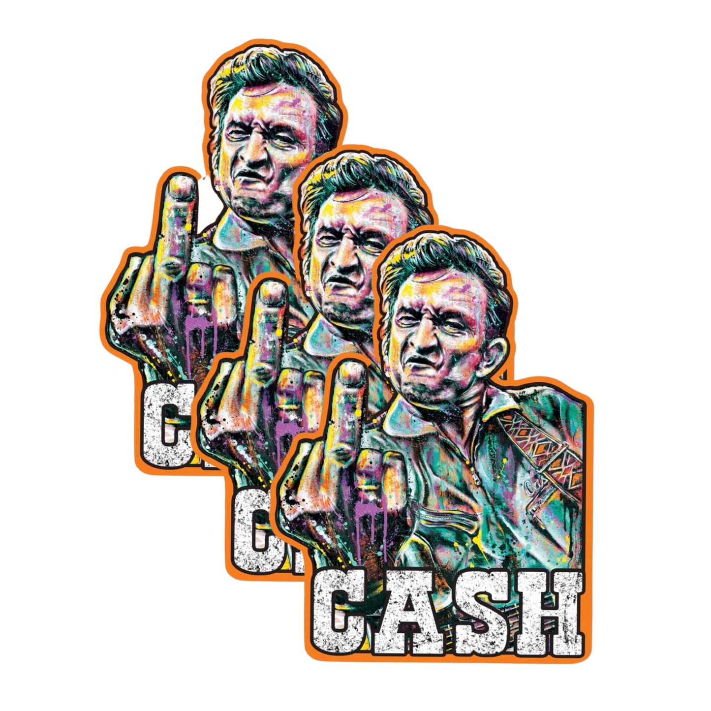 Johnny Cash Middle Finger Decal Funny Classic Musician Sticker - 3 Pack