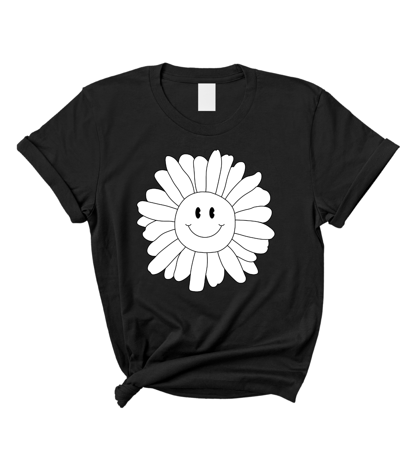 Cute Flower Boho Retro Women's Black Graphic T-Shirt Top