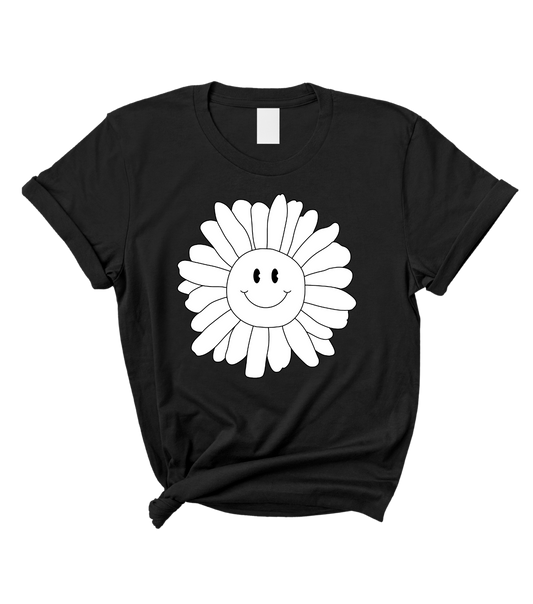 Cute Flower Boho Retro Women's Black Graphic T-Shirt Top