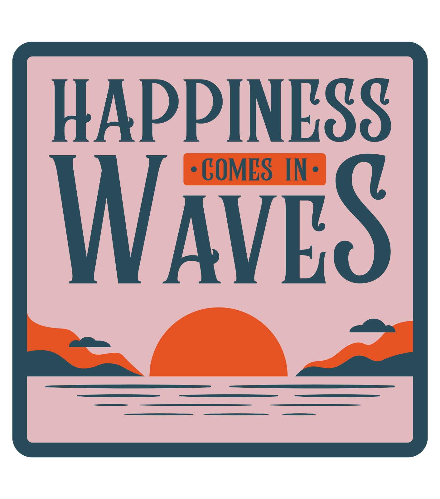 Happiness Comes In Waves Retro Surfing Vinyl Decal Sticker - 5 Pack