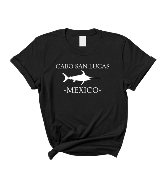 Cabo San Lucas Mexico Swordfish Women's Black Graphic T-Shirt Top