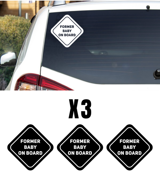 Funny Former Baby On Board White 5" Window Sticker Decal for Car Truck - 3 Pack